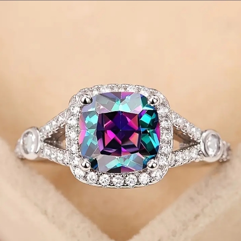 Size 6 Ring Fantasy Colorful Square Gemstone Women's Single Ring